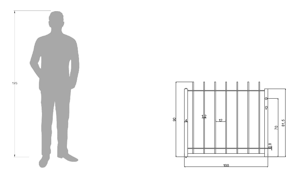 Gartentor Padua als bemaßte Zeichnung
