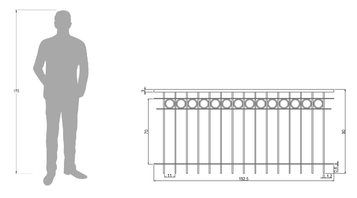 Technische Zeichnung Geländer Belluno 192,5cm