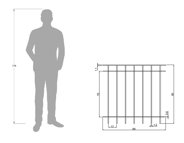 Technische Zeichnung Geländer Padua 96cm