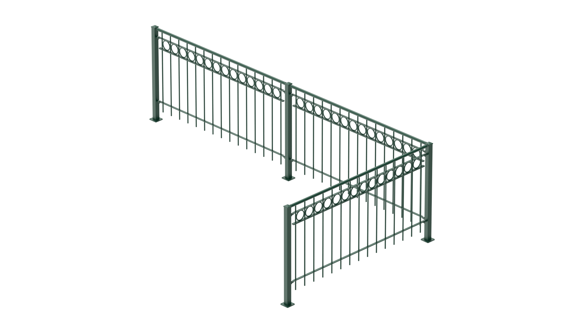 Geländer Belluno als 3D-Modell | Pulverbeschichtet Sonderfarbe RAL 6005 Moosgrün