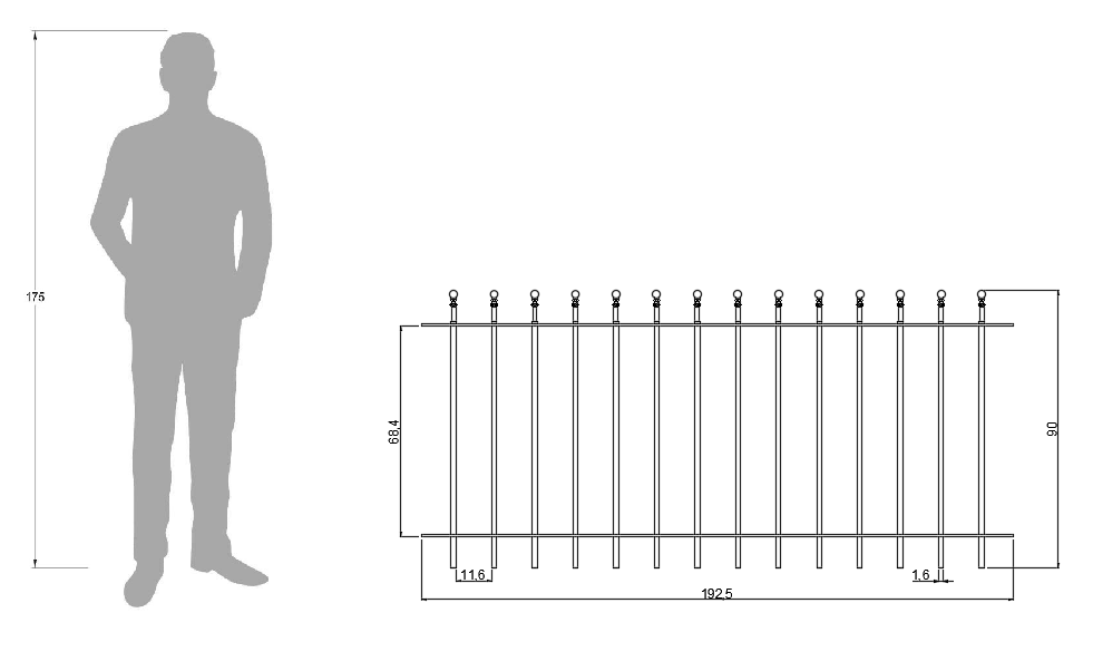 Technische Zeichnung Zaun Ancona 192,5cm