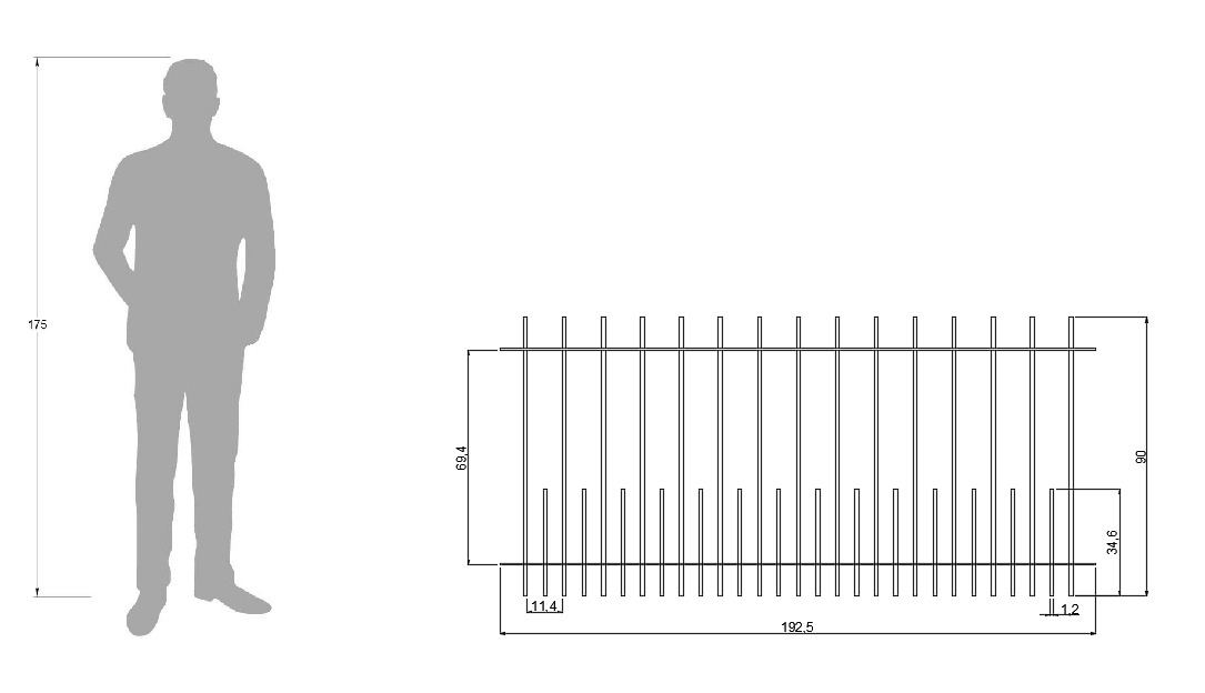 Technische Zeichnung Zaun Perugia 192,5cm