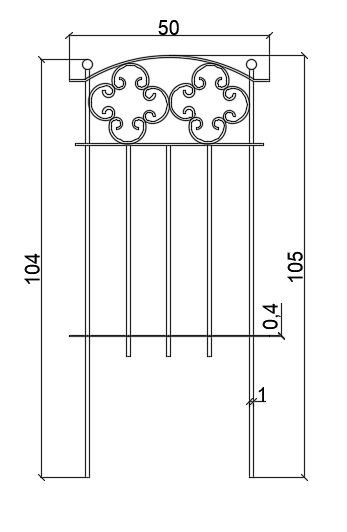 Steckzaun Rosa als bemaßte Zeichnung