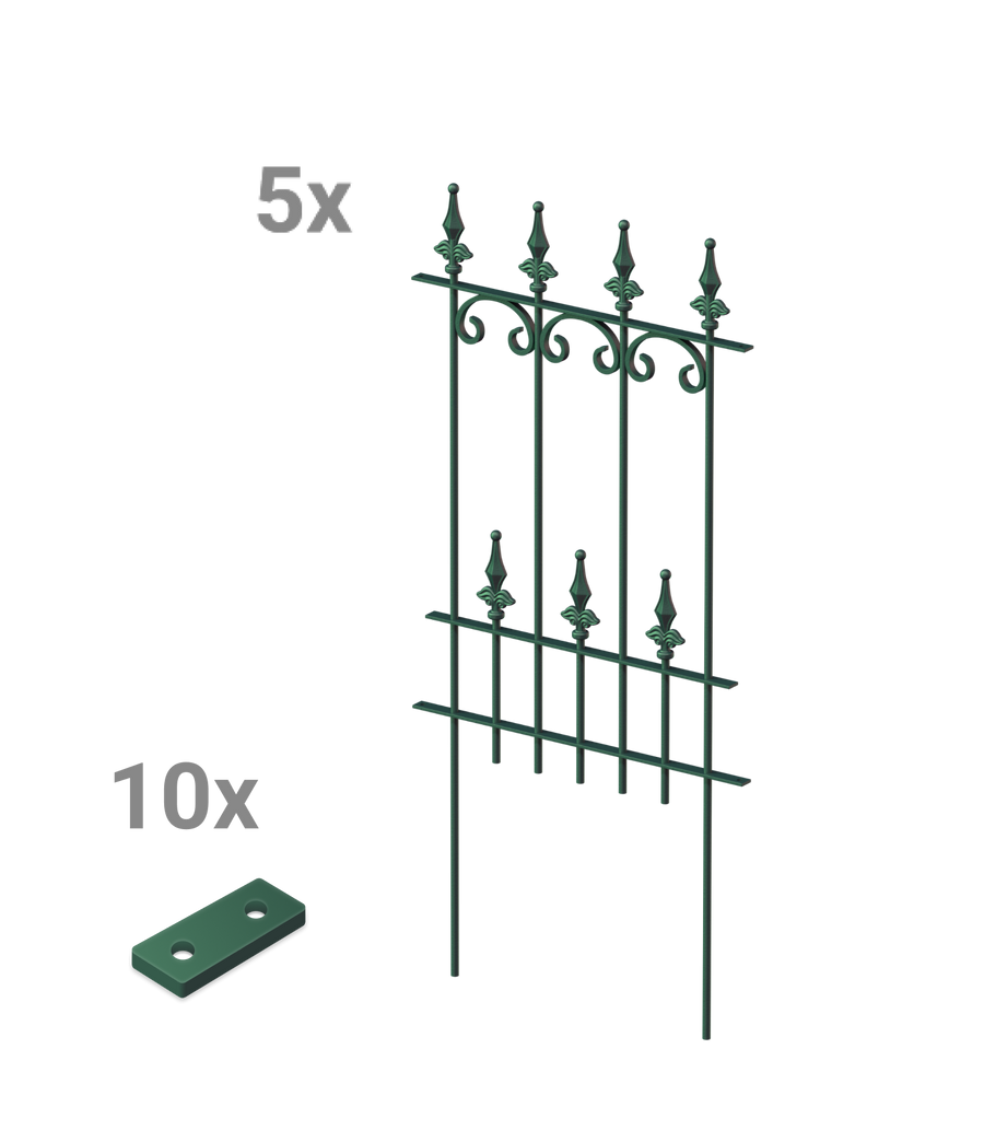 Steckzaun Lucca als Set in pulverbeschichtet Sonderfarbe RAL 6005 Moosgrün als 3D-Modell
