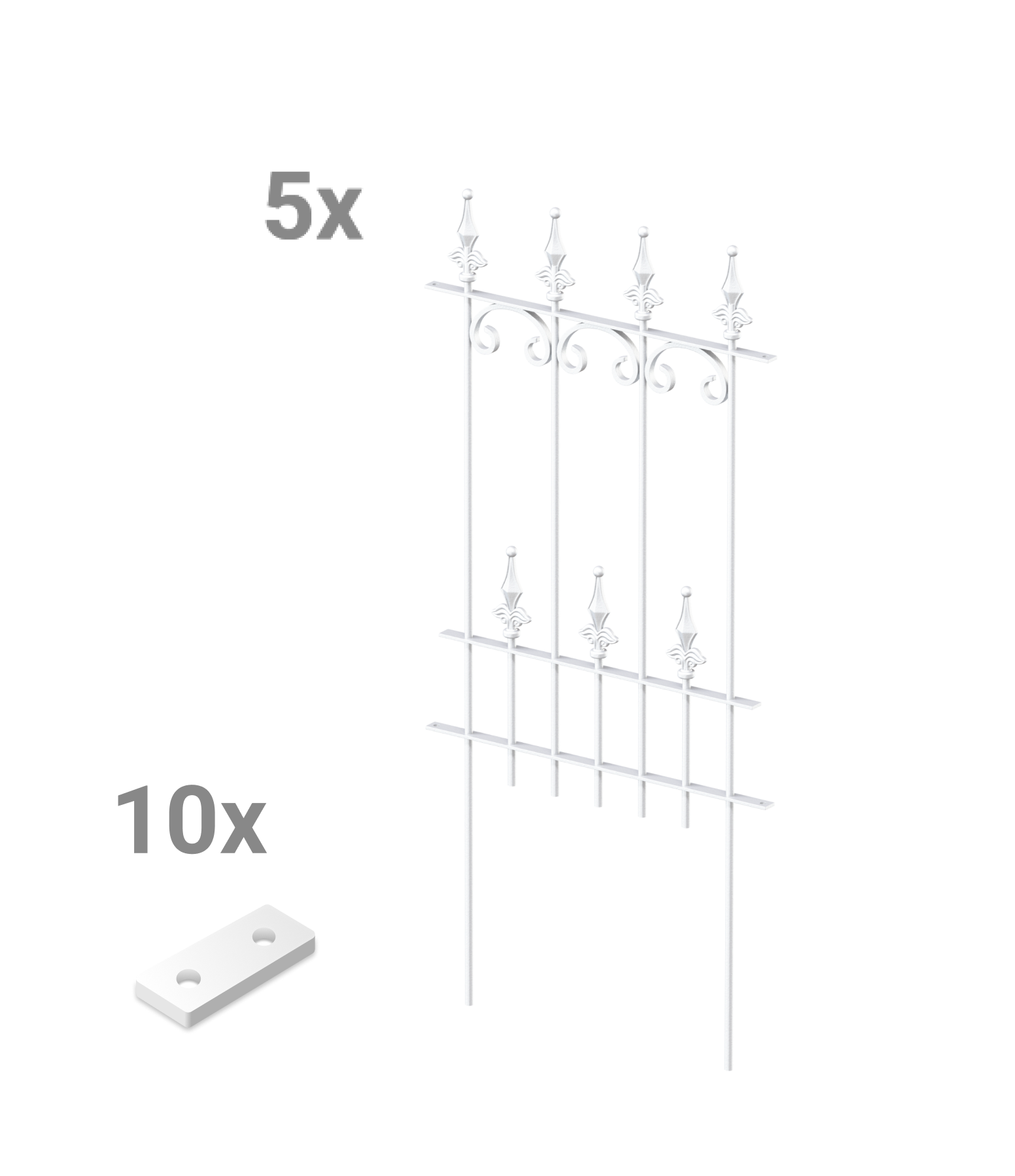 Steckzaun Lucca als Set in pulverbeschichtet Sonderfarbe RAL 9010 Reinweiss als 3D-Modell